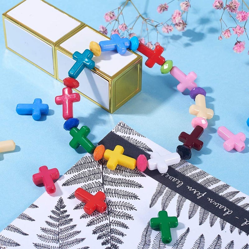 PH PandaHall 300pcs Acrylic Cross Beads 15 Color Colorful Cross Charm Easter Beads Loose Beads for Easter Eid Mubarak Ramadan Decoration Necklace Earring Bracelet Jewelry Making - Image 2